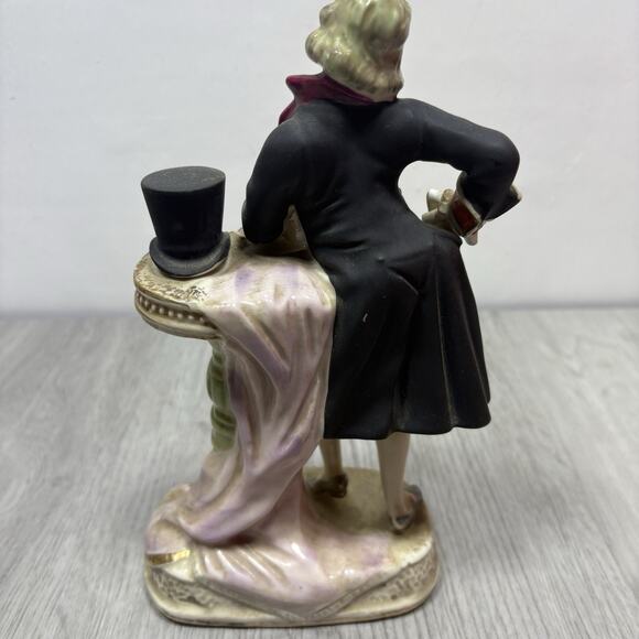 Victorian Man & Woman Figurines Ruffle Gold Trim Outfit Marked Bone China Lace - Picture 5 of 13